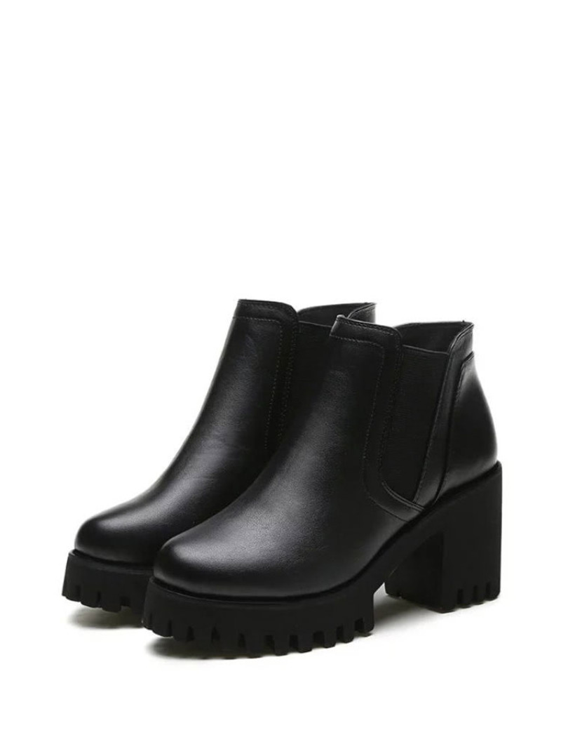 Faux Leather Platform Ankle Boots