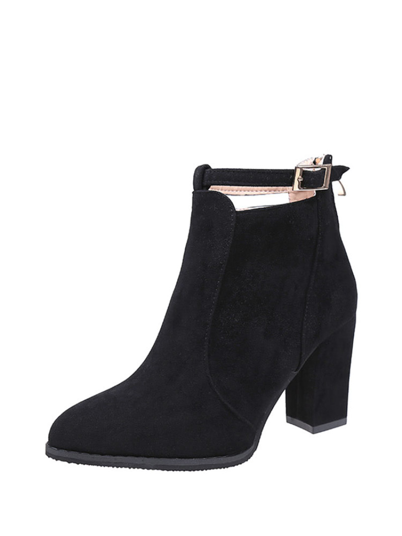 Almond Toe Block Heeled Suede Boots