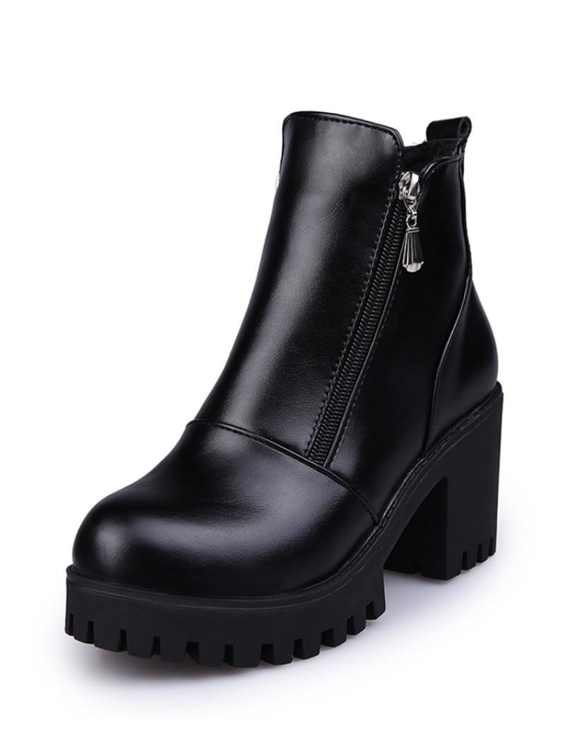 Side Zipper Platform Ankle Boots