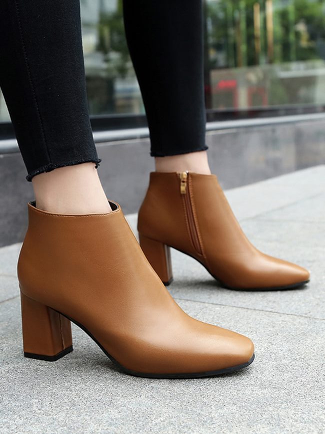 Square Toe Block Heeled PU Boots