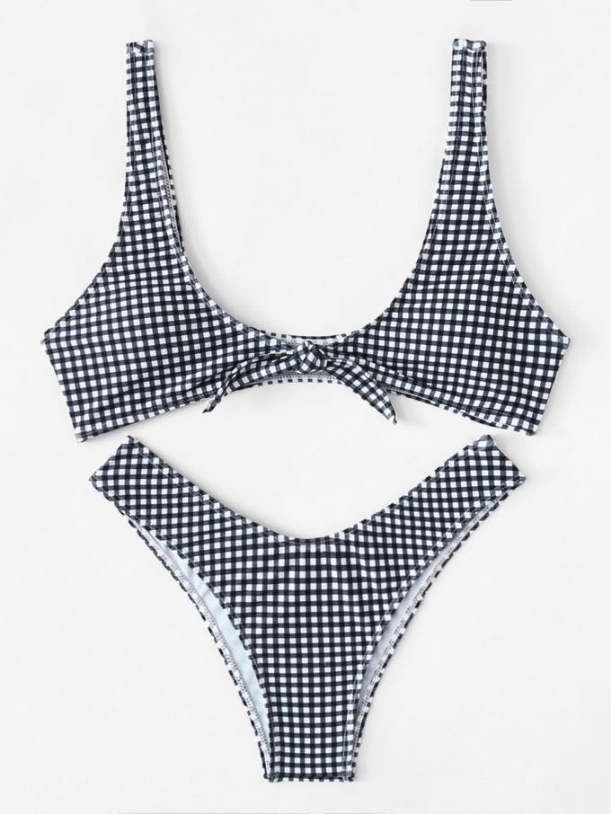 Knot Front Gingham Bikini Set