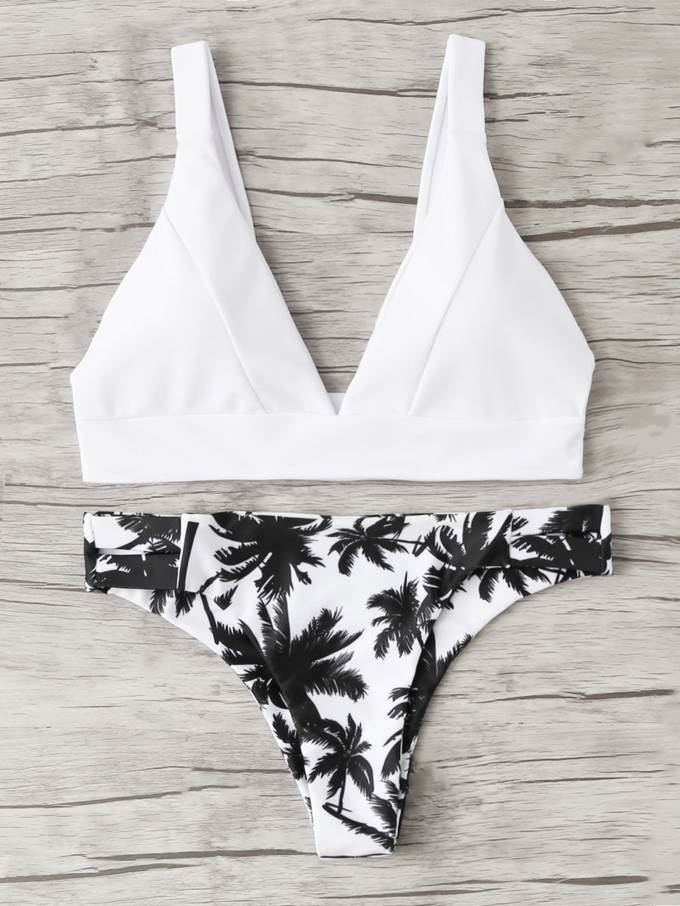 Mix And Match Plunge Print Bikini Set