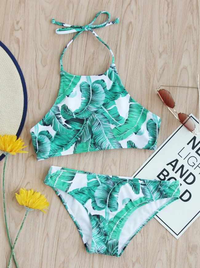 Jungle Print Halter Bikini Set