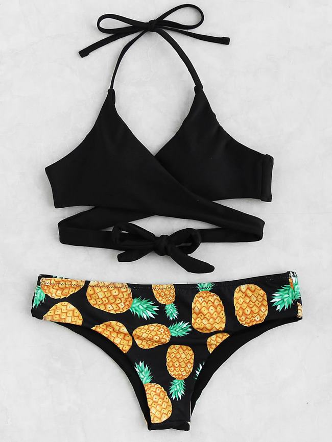 Pineapple Print Wrap Bikini Set