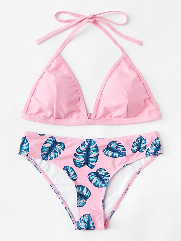 Palm Print Halter Bikini Set