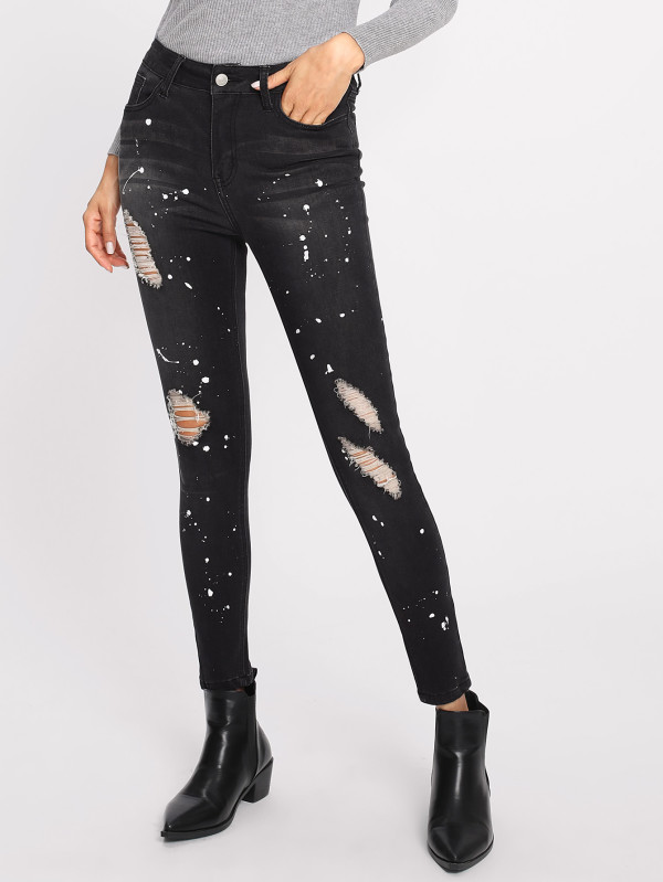 SHEIN Shredded Paint Splash Jeans