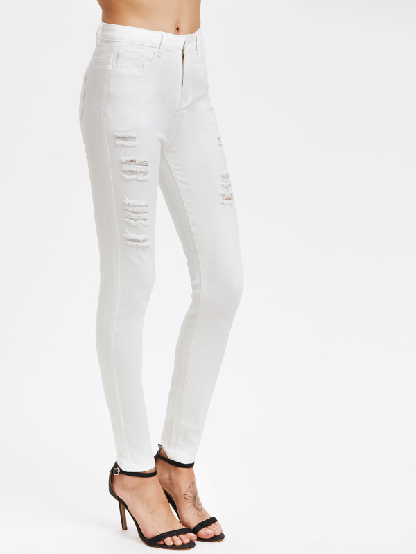 SHEIN Middle Rise Distressed Skinny Jeans