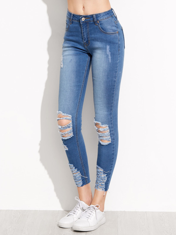 Distressed Rip Knee Skinny Ankle Jeans